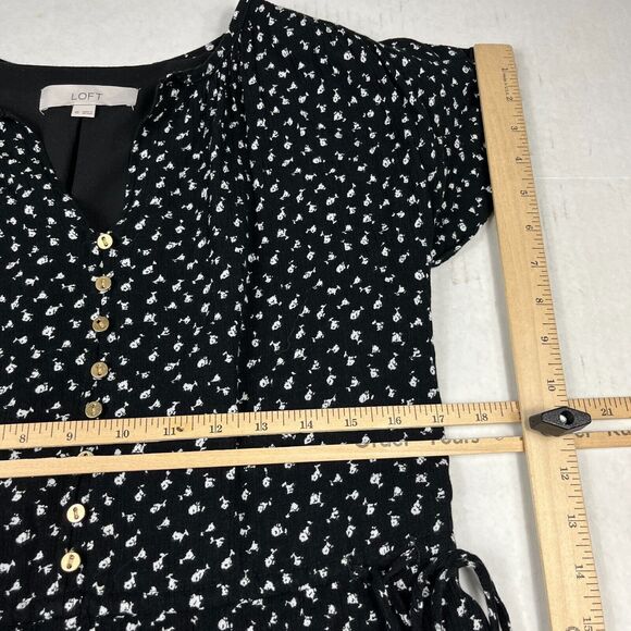 LOFT Fit and Flare Mini Dress Black White Button Casual Pullover Loose Fit XS - Picture 8 of 11